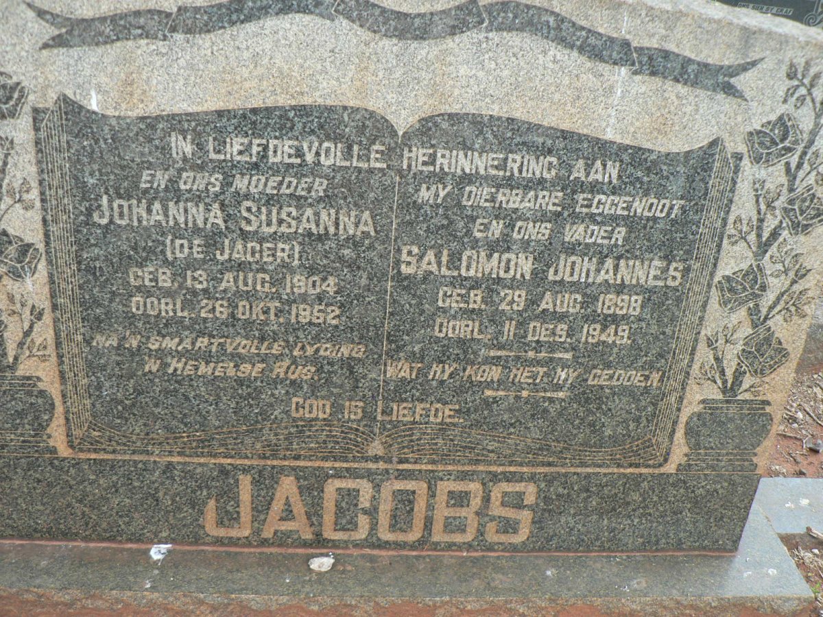JACOBS Salomon Johannes 1898-1949 &amp; Johanna Susanna DE JAGER 1904-1952