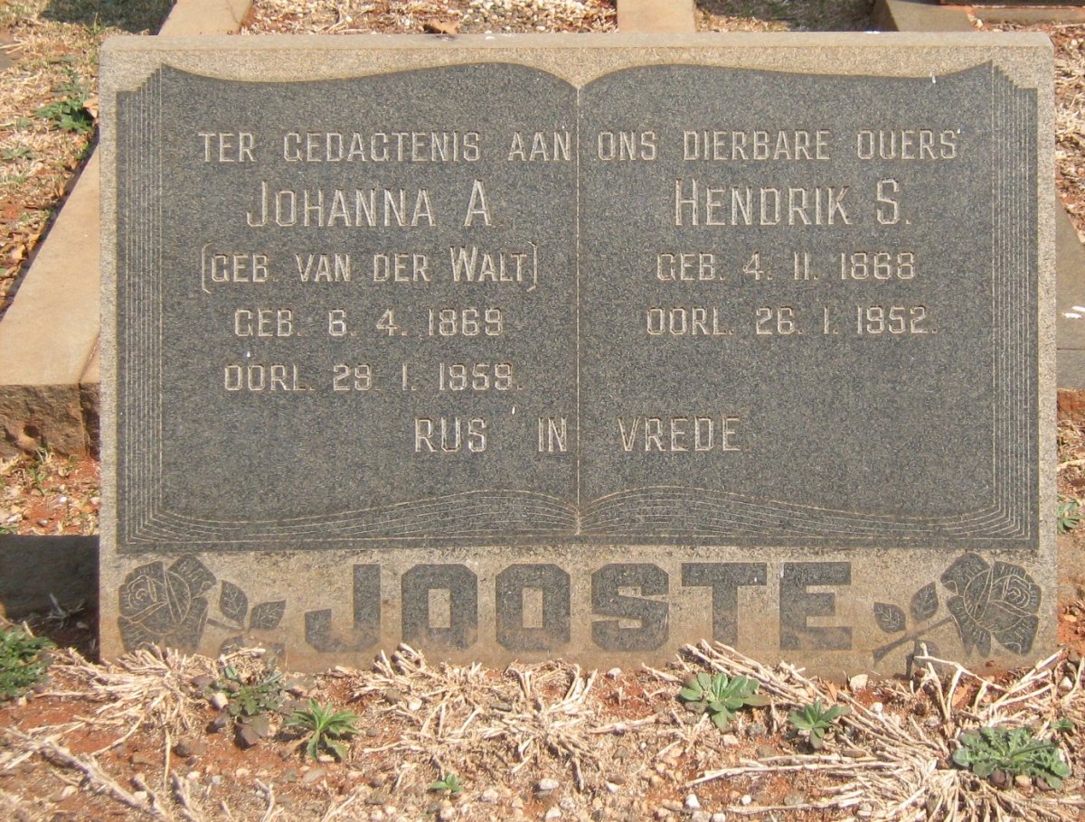 JOOSTE Hendrik S. 1868-1952 &amp; Johanna A. VAN DER WALT 1869-1959