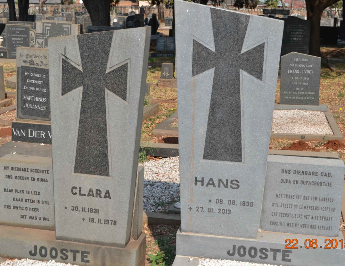 JOOSTE Hans 1930-2013 &amp; Clara 1931-1978