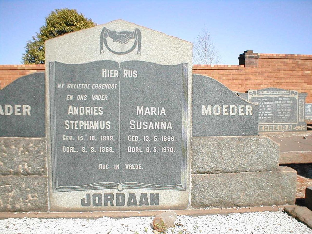 JORDAAN Andries Stephanus 1899-1956 &amp; Maria Susanna 1896-1970