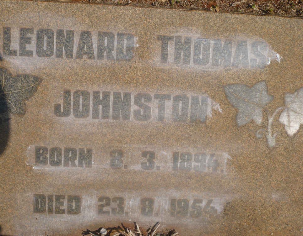 JOHNSTON Leonard Thomas 1894-1954