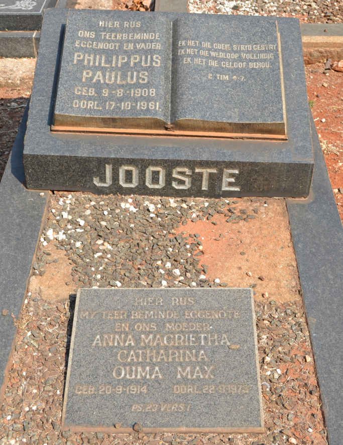 JOOSTE Philippus Paulus 1908-1961 &amp; Anna Magrietha Catharina 1914-1973