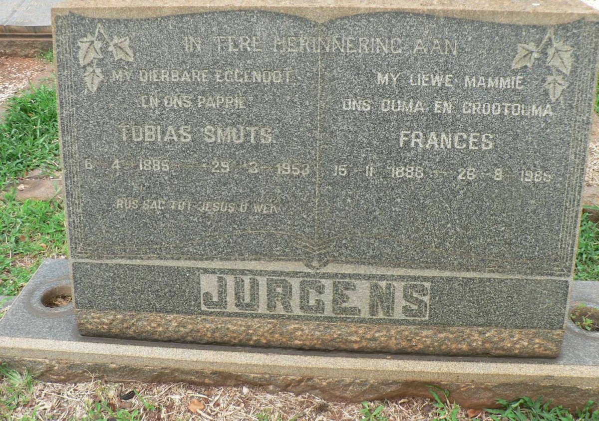 JURGENS Tobias Smuts 1885-1953 &amp; Frances 1888-1985