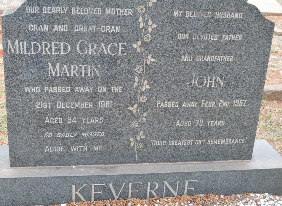 KEVERNE John -1957 &amp; Mildred Grace Martin -1981