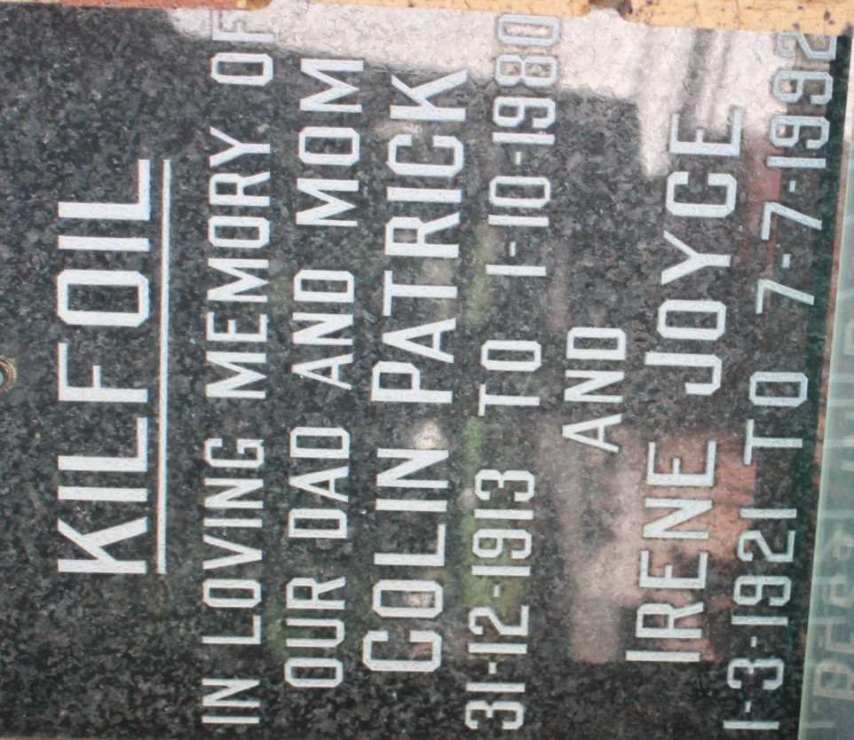 KILFOIL Colin Patrick 1913-1980 &amp; Irene Joyce 1921-1992