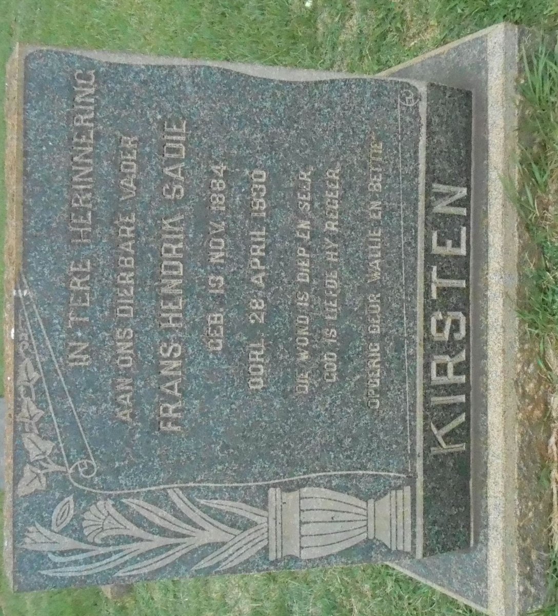 KIRSTEN Frans Hendrik Sadie 1864-1930