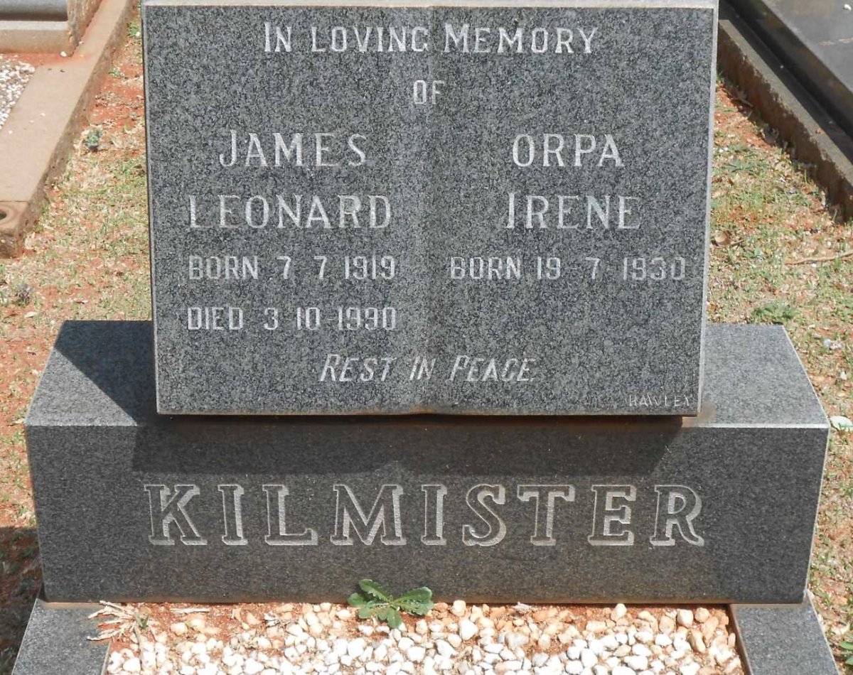 KILMISTER James Leonard 1919-1990 &amp; Orpa Irene 1930-