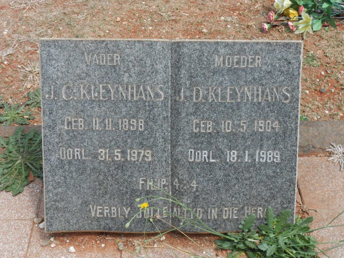 KLEYNHANS J.C. 1898-1979 &amp; J.D. 1904-1989