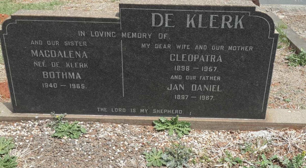KLERK Jan Daniel, de 1897-1967 &amp; Cleopatra 1898-1957 :: BOTHMA Magdalena nee DE KLERK 1940-1965