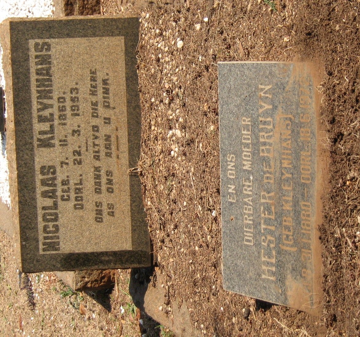 KLEYNHANS Nicolaas 1860-1953 :: DE BRUYN Hester nee KLEYNHANS 1880-197?