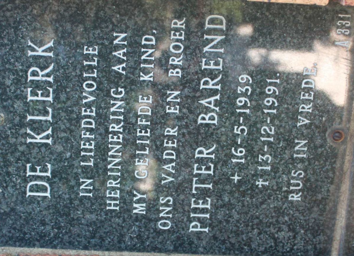 KLERK Pieter Barend, de 1939-1991