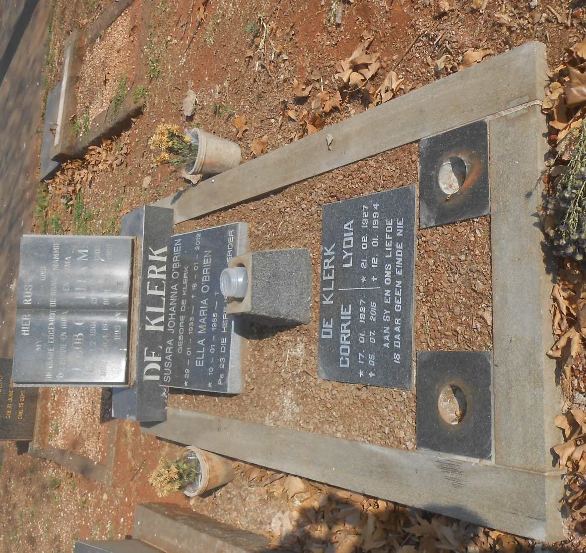 KLERK Jacob C., de 1900-1978 &amp; Ella M. 1905-1980 :: DE KLERK Corrie 1927-2015 :: DE KLERK Lydia 1927-1994