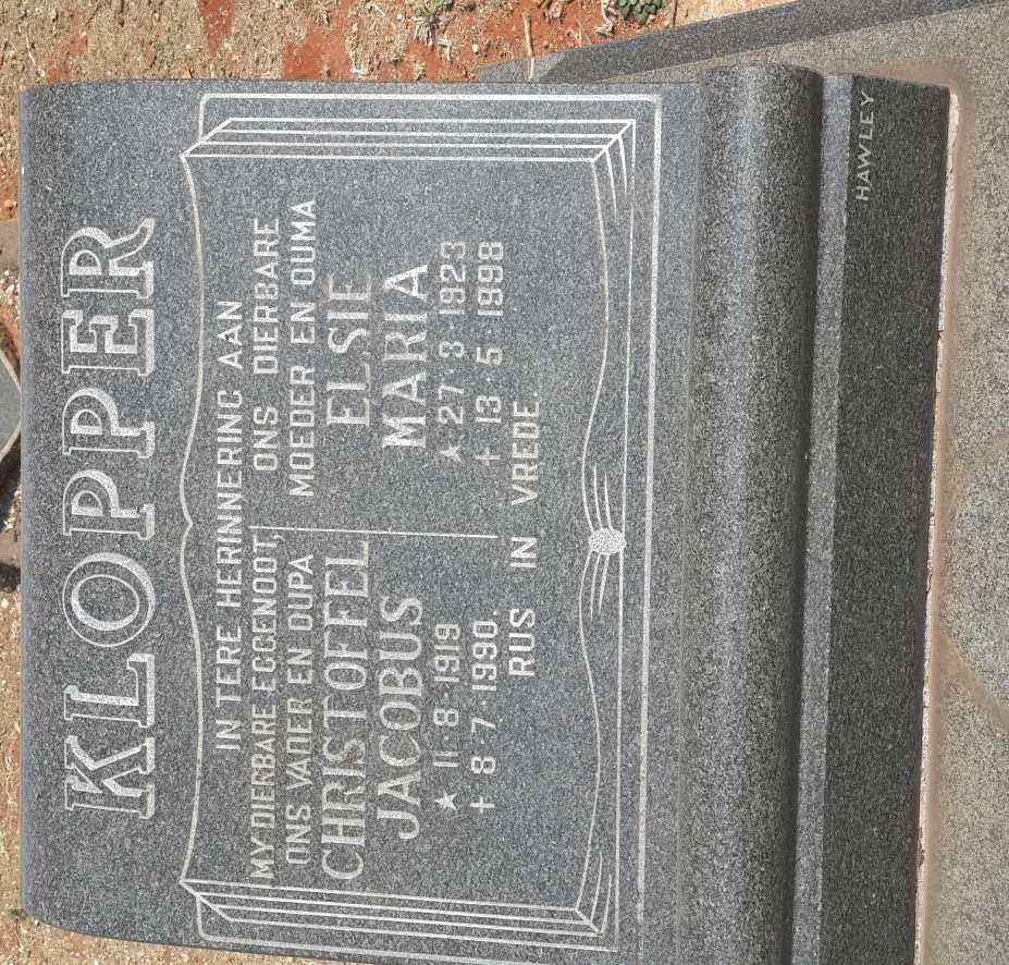 KLOPPER Christoffel Jacobus 1919-1990 &amp; Elsie Maria 1923-1998