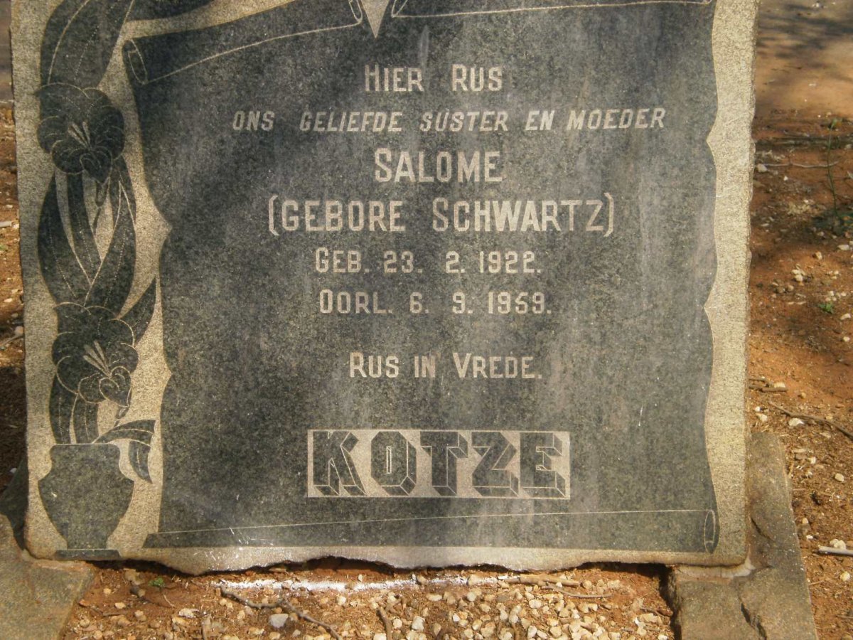 KOTZE Salome nee SCHWARTZ 1922-1959