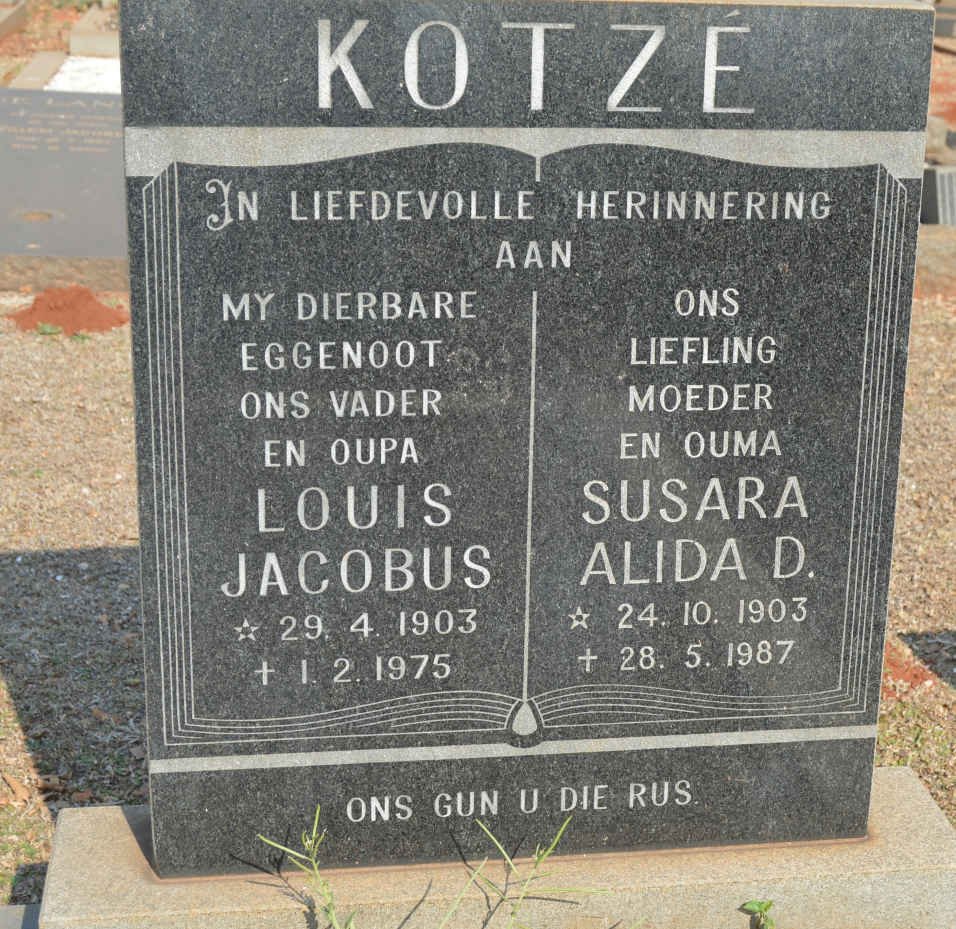 KOTZÉ Louis Jacobus 1903-1975 &amp; Susara Alida D. 1903-1987