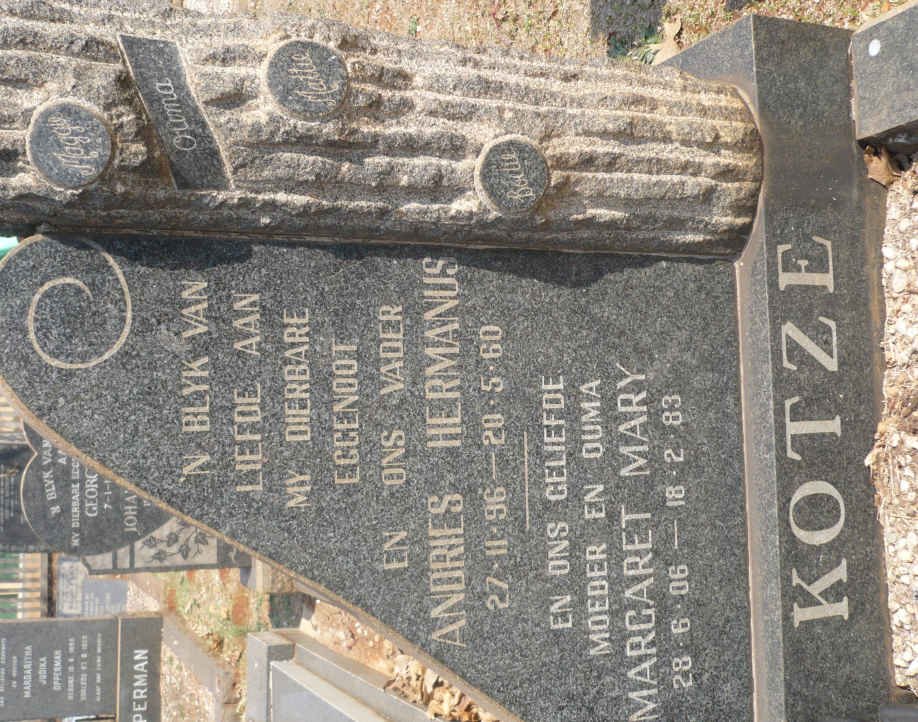 KOTZE Andries Hermanus 1896-1960 &amp; Margaret Mary 1906-1983
