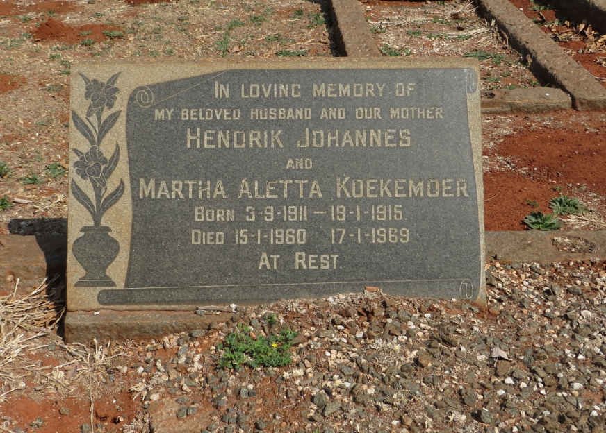KOEKEMOER Hendrik Johannes 1911-1960 &amp; Martha Aletta 1915-1969