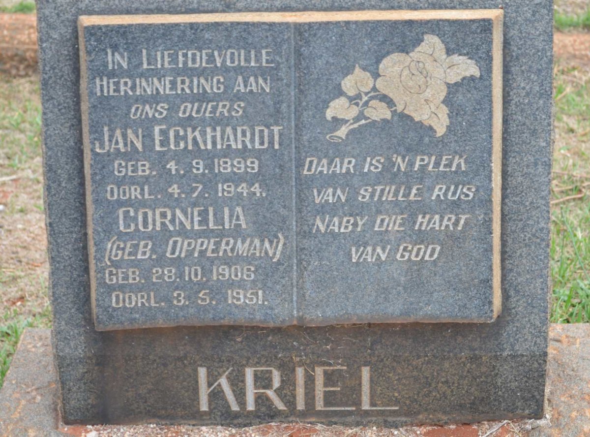 KRIEL Jan Eckhardt 1899-1944 &amp; Cornelia OPPERMAN 1906-1951