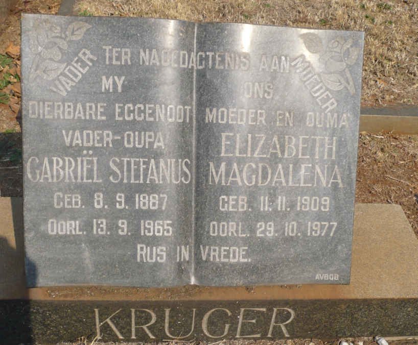 KRUGER Gabriël Stefanus 1887-1965 &amp; Elizabeth Magdalena 1909-1977