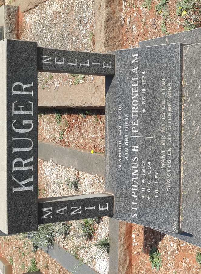 KRUGER Stephanus H. 1923-1994 &amp; Petronella M. 1924-