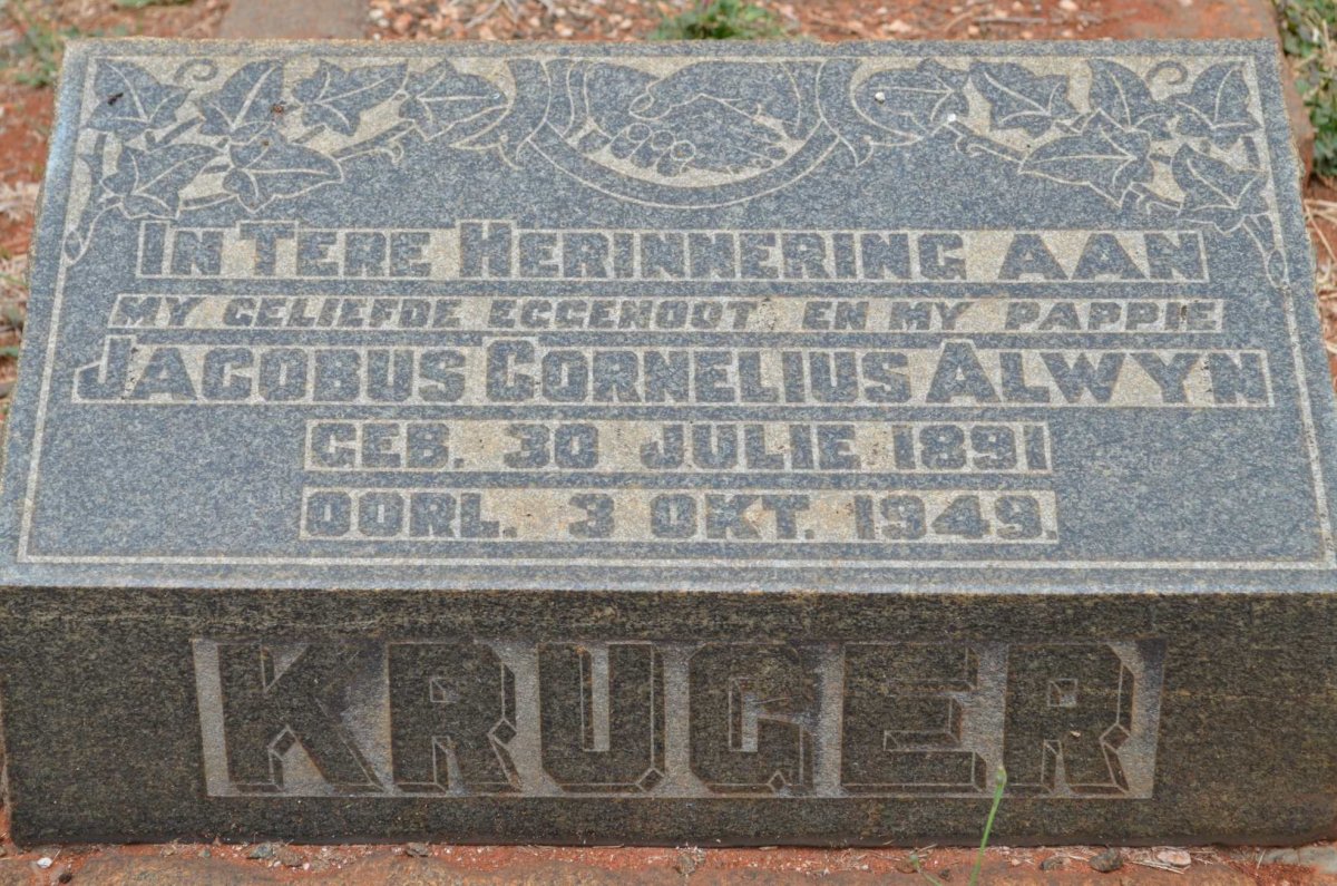 KRUGER Jacobus Cornelius Alwyn 1891-1949