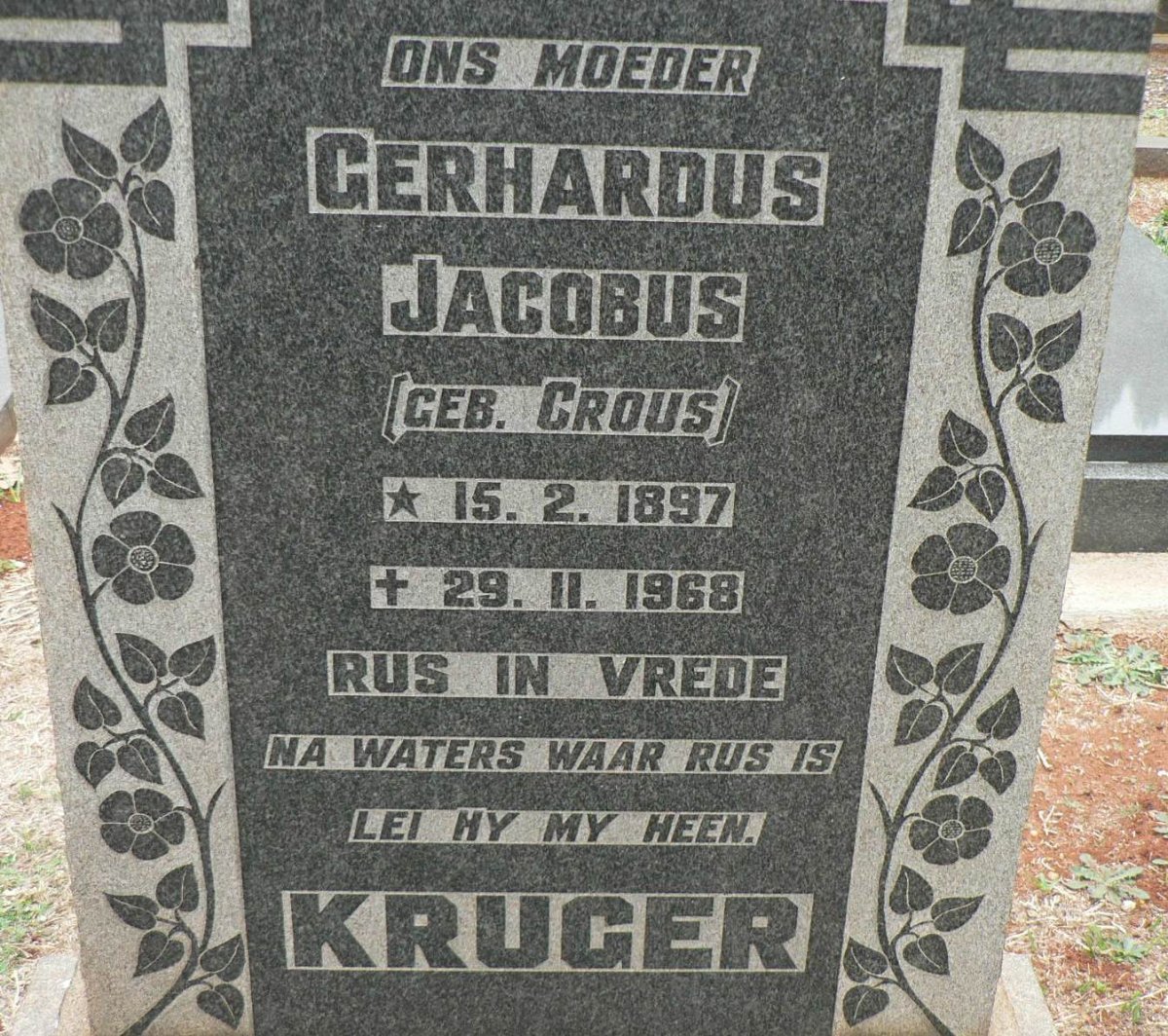 KRUGER Gerhardus Jacobus nee CROUS 1897-1968