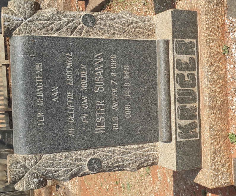 KRUGER Hester Susanna nee DREYER 1928-1959