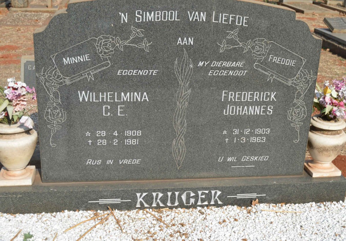 KRUGER Frederick Johannes 1903-1963 &amp; Wilhelmina C.E. 1908-1981