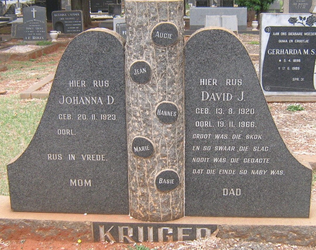 KRUGER David J. 1920-1966 &amp; Johanna D. 1923-