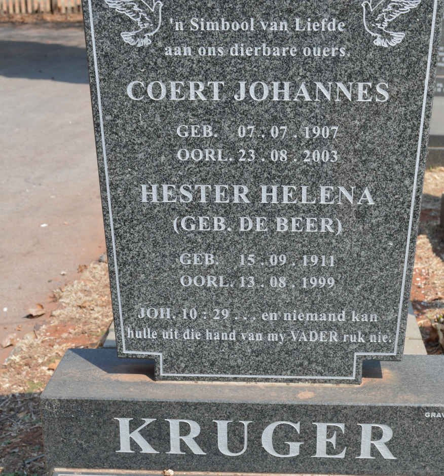 KRUGER Coert Johannes 1907-2003 &amp; Hester Helena DE BEER 1911-1999