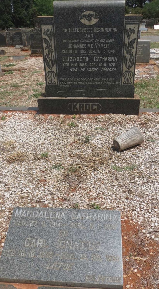 KROG Johannes v.d.Vyver 1885-1946 &amp; Elizabeth Catharina 1885-1975 :: KROG Carl Ignatius 1906-1991 &amp; Magdalena Catharina 1914-198?