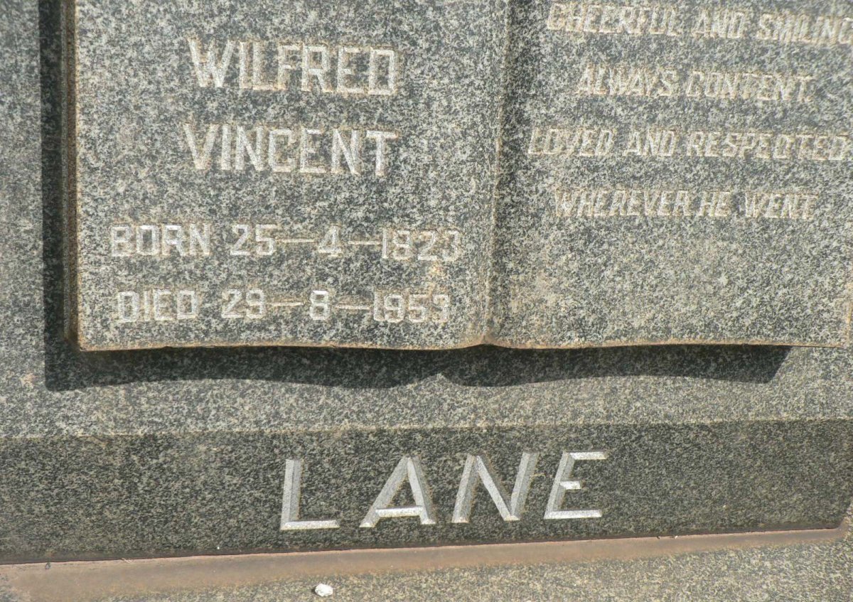 LANE Wilfred Vincent 1823-1953