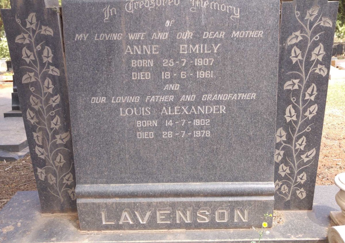 LAVENSON Louis Alexander 1902-1978 &amp; Anne Emily 1907-1961