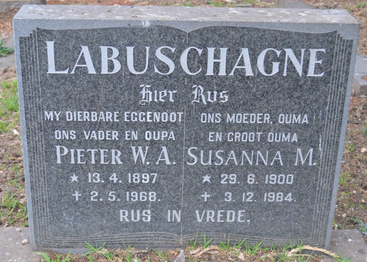 LABUSCHAGNE Pieter W.A. 1897-1968 &amp; Susanna M. 1900-1984