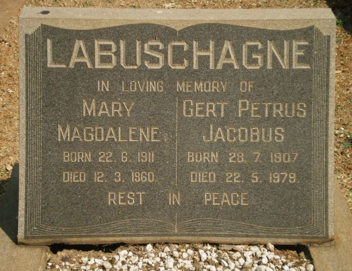LABUSCHAGNE Gert Petrus Jacobus 1907-1979 &amp; Mary Magdalene 1911-1960