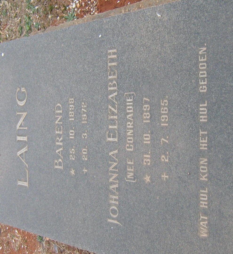 LAING Barend 1898-1972 &amp; Johanna Elizabeth CONRADIE 1897-1965