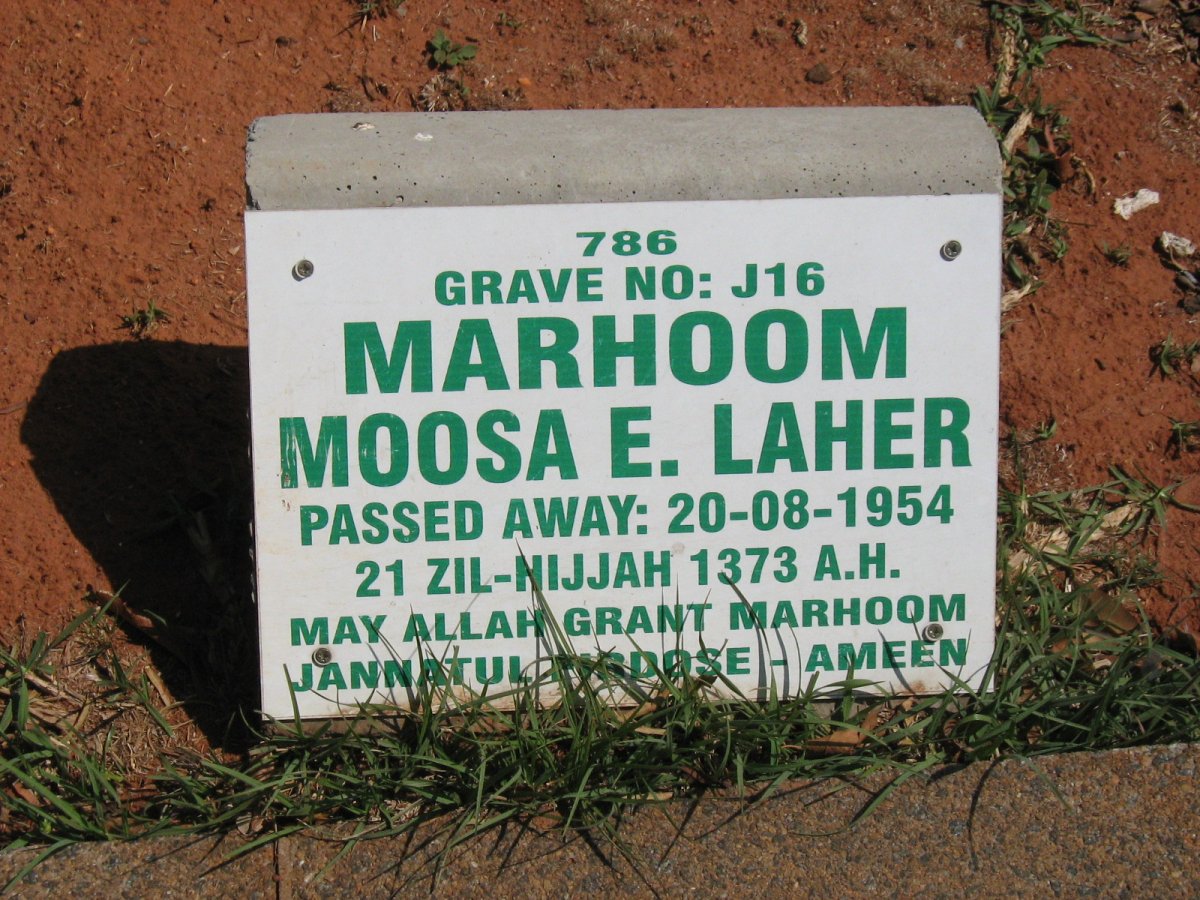 LAHER Marhoom Moosa E. -1954