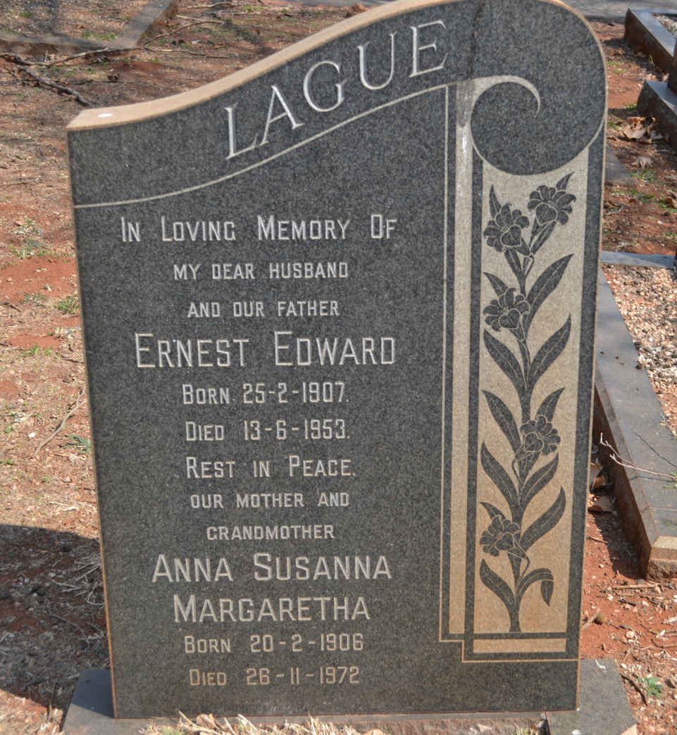 LAGUE Ernest Edward 1907-1953 &amp; Anna Susanna Margaretha 1906-1972