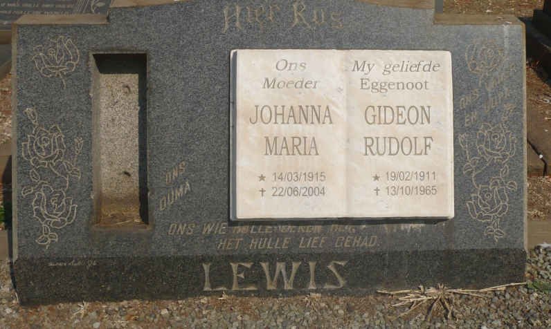 LEWIS Gideon Rudolf 1911-1965 &amp; Johanna Maria 1915-2004