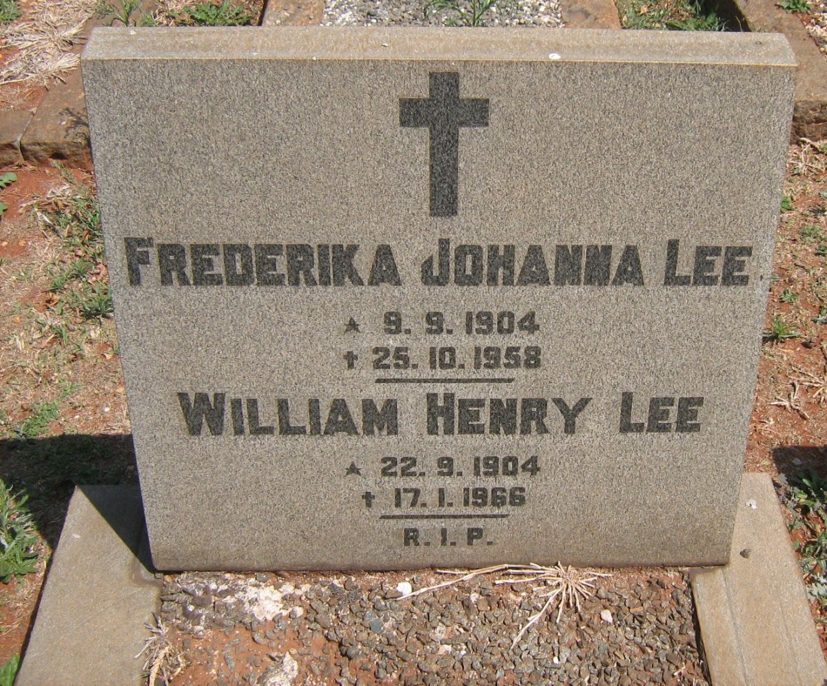 LEE William Henry 1904-1966 &amp; Frederika Johanna 1904-1958