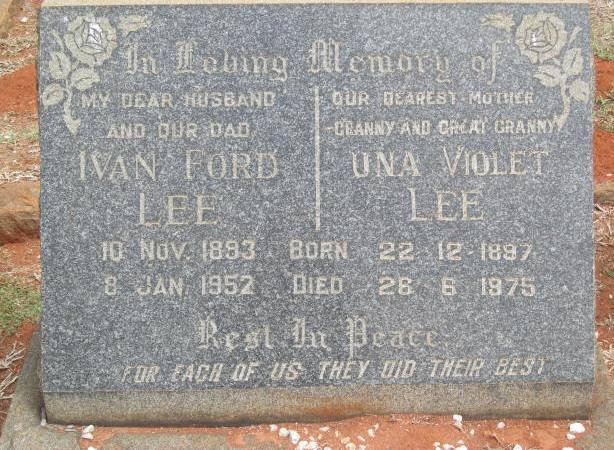 LEE Ivan Ford 1893-1952 &amp; Una Violet 1897-1975