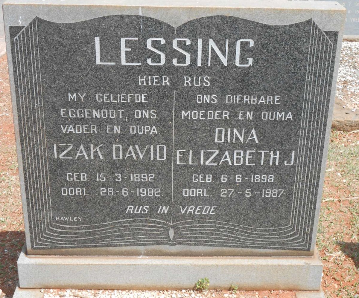 LESSING Izak David 1892-1982 &amp; Dina Elizabeth J. 1898-1987