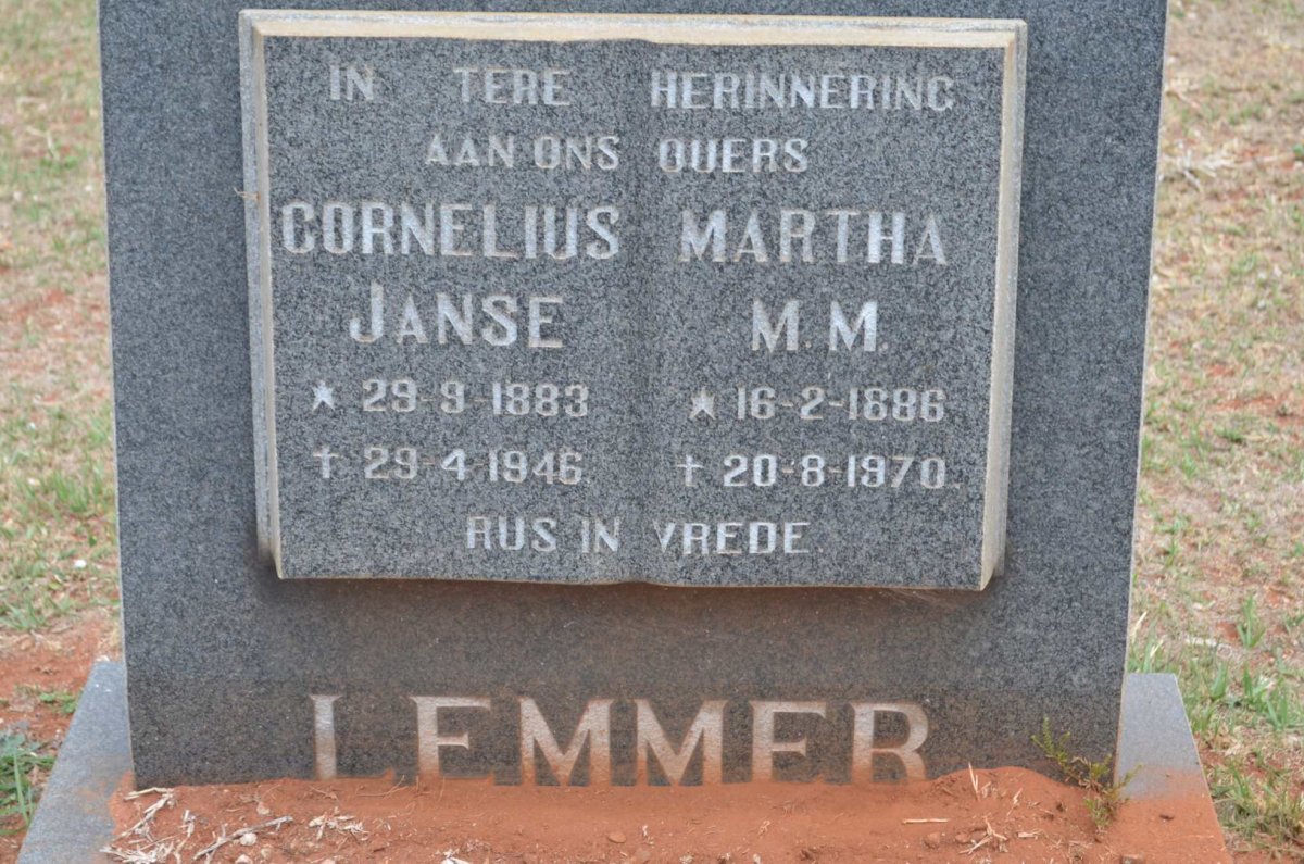 LEMMER Cornelius Janse 1883-1946 &amp; Martha M.M. 1886-1970