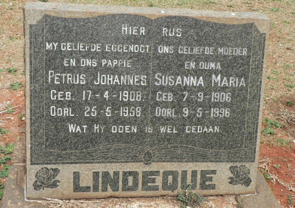 LINDEQUE Petrus Johannes 1908-1958 &amp; Susanna Maria 1906-1996