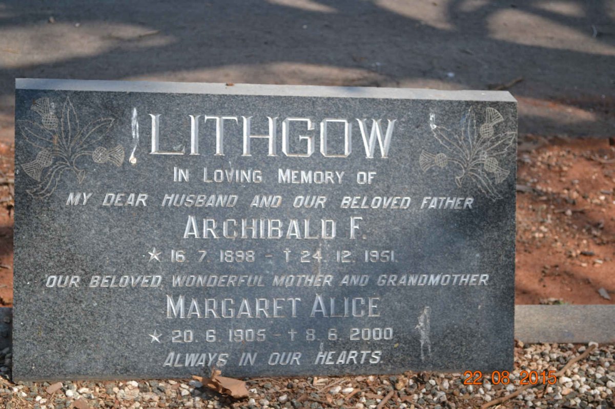 LITHGOW Archibald F. 1898-1951 &amp; Margaret Alice 1905-2000