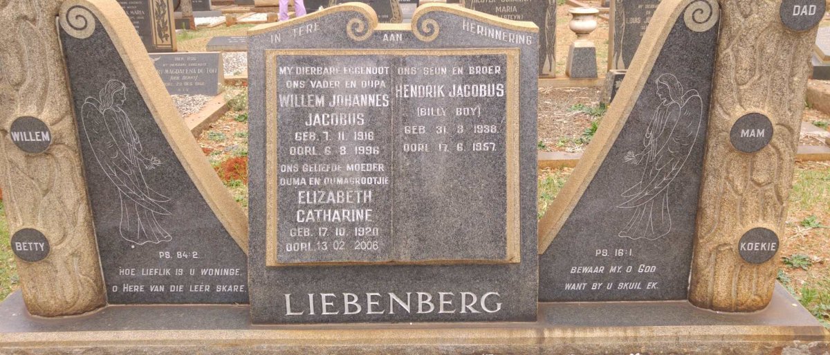 LIEBENBERG Willem Johannes Jacobus 1916-1996 &amp; Elizabeth Catharine 1920-1006 :: LIEBENBERG Hendrik Jacobus 1938-1957