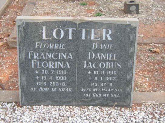 LÖTTER Daniel Jacobus 1916-1963 &amp; Francina Florina 1916-1990