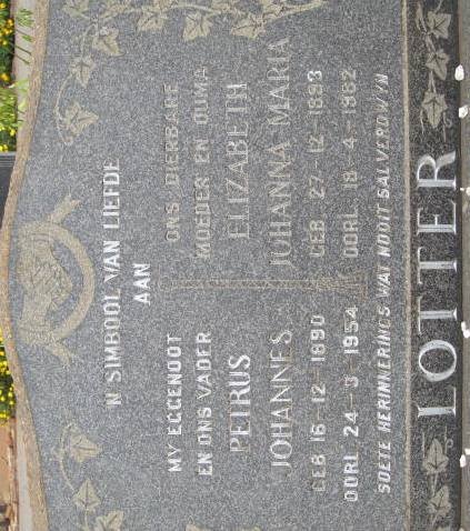 LOTTER Petrus Johannes 1890-1954 &amp; Elizabeth Johanna Maria 1893-1982