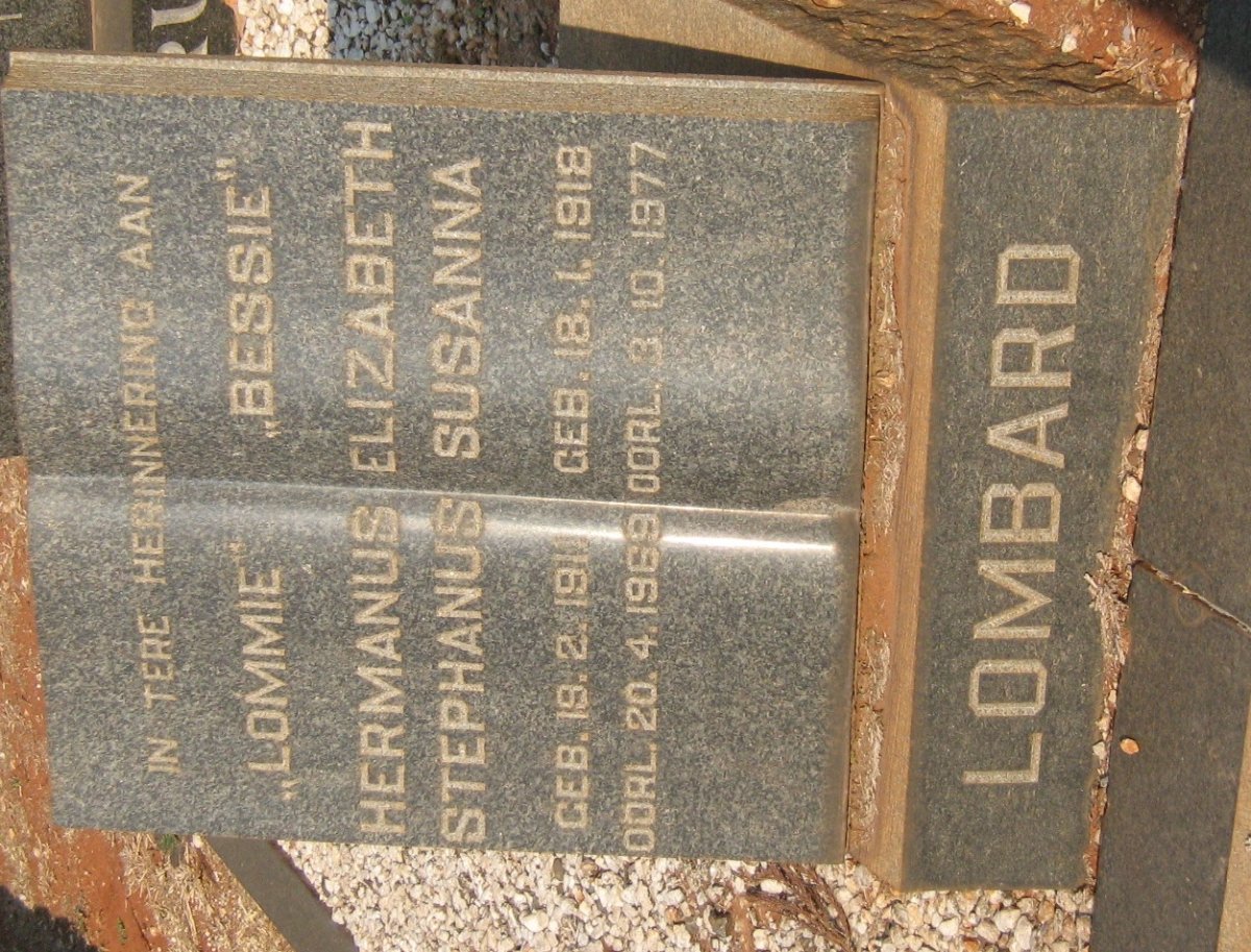 LOMBARD Hermanus Stephanus 1911-1969 &amp; Elizabeth Susanna 1918-1977