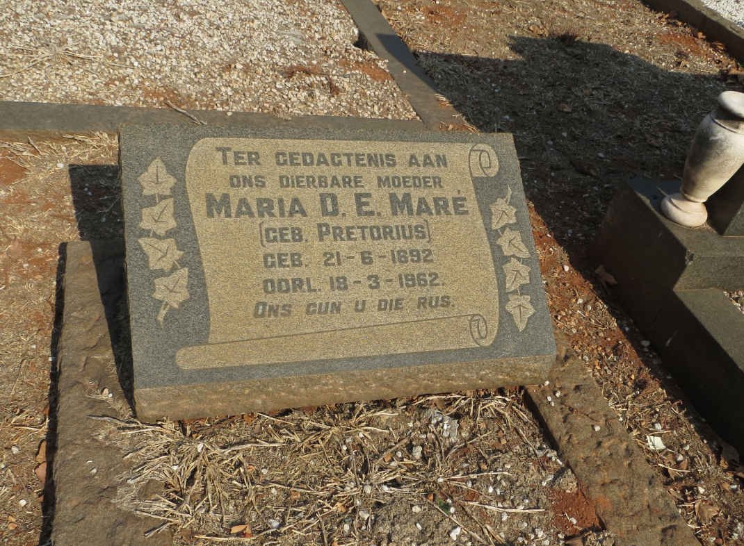 MARÉ Maria D.E. nee PRETORIUS 1892-1962